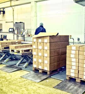 Lifting tables in packaging area