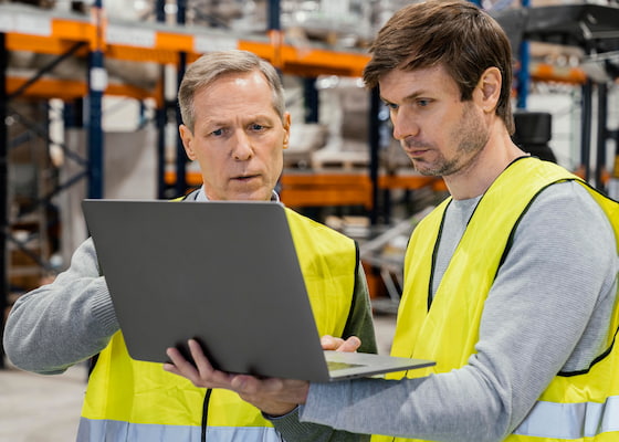 Two workers in Translyft Warehouse