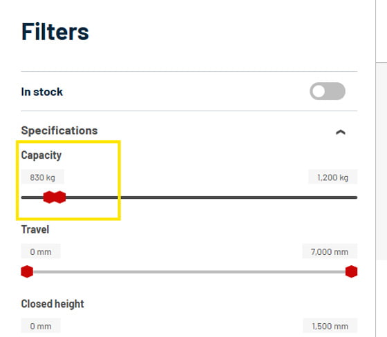 Find Translyft table via capacity