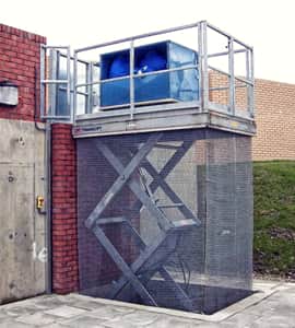 translyft galvanised goods lift mounted outside 